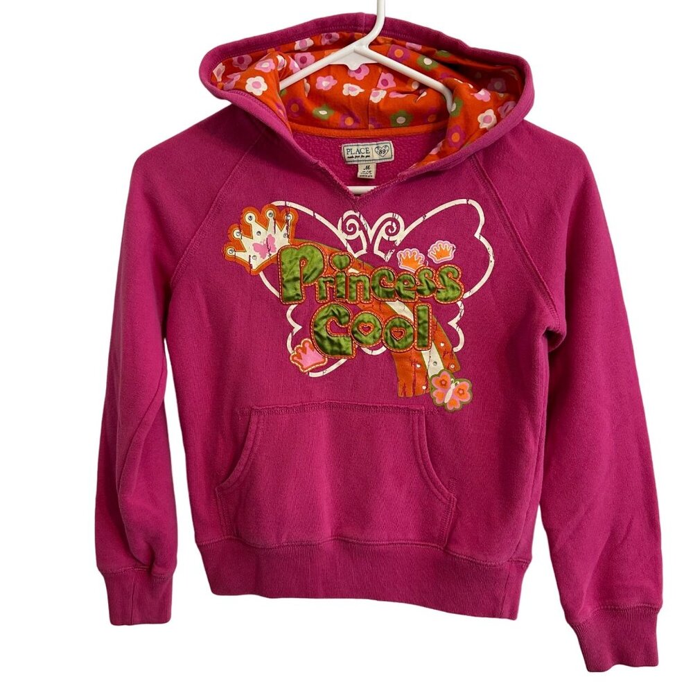 Place 89 Girl's Hot Pink Hooded Sweatshirt Butterfly Graphic Princess Cool Sz M